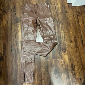 Brown Faux Leather Long Pants